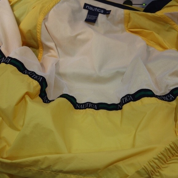 Nautica Yellow Vented Hidden Hood Nylon Windbreaker Jacket XL Preppy Sailing - Picture 14 of 16